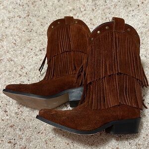 Shyanne Girls Brown Suede Fringe Cowboy Boots